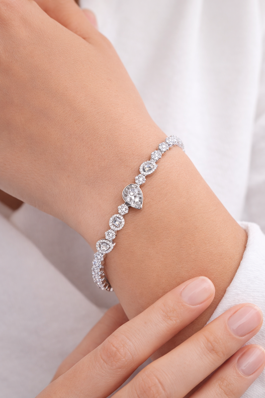 Celestia Pear Halo Tennis Bracelet