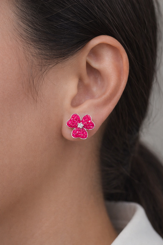 Elegant Pink Flower Stud Earrings
