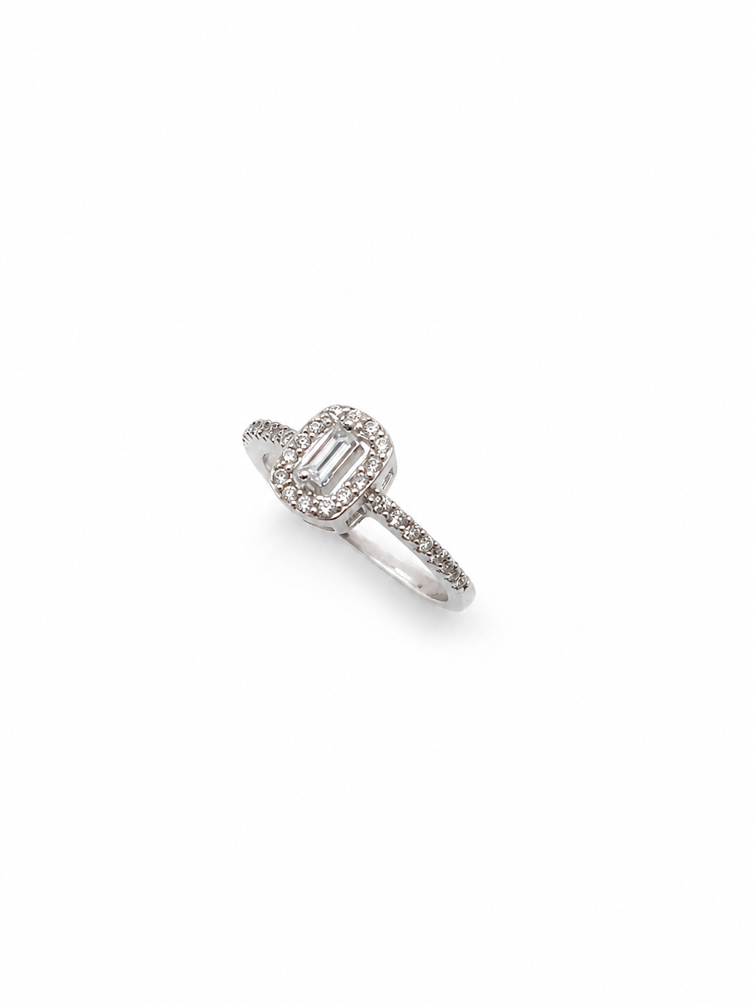 Emerald Cut White Zircon 925 Sterling Silver Ring