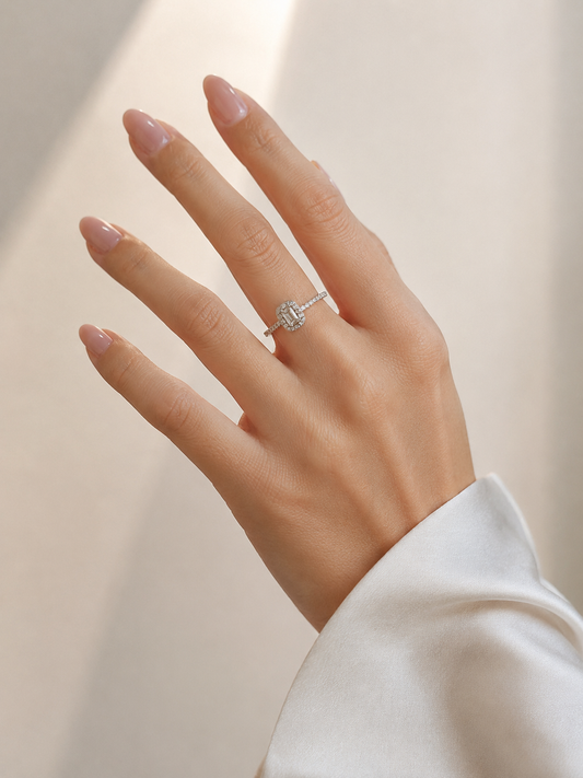 Emerald Cut White Zircon 925 Sterling Silver Ring