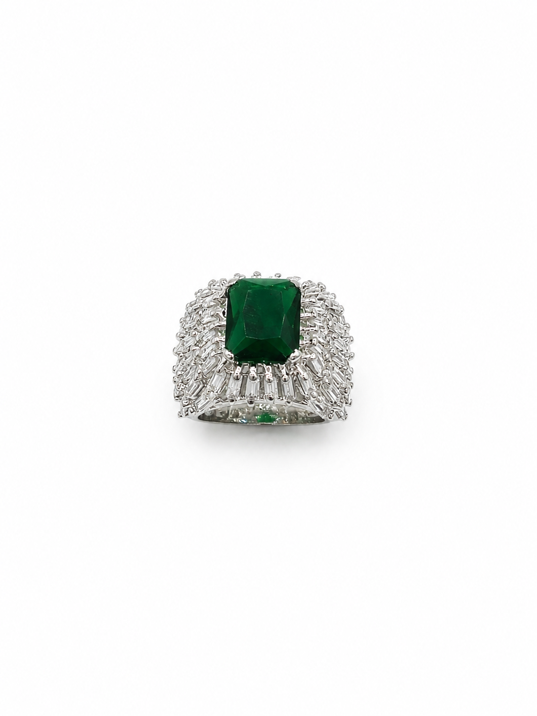 Silver Ring with Green Center Stone