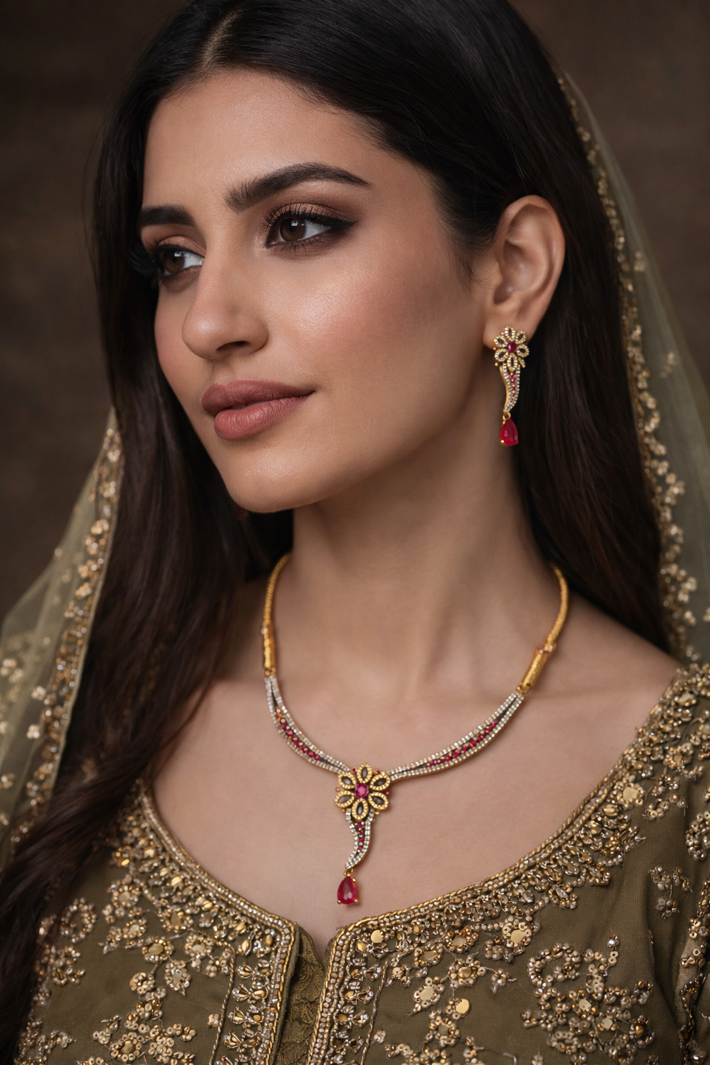 Crimson Noor Floral Luxe Necklace Set