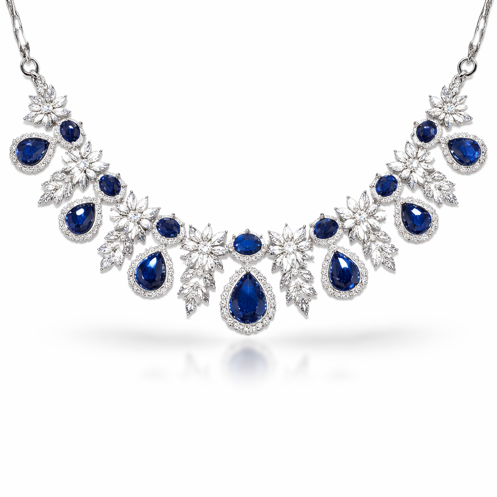Royal Azure Cascade Necklace Set – 925 Silver