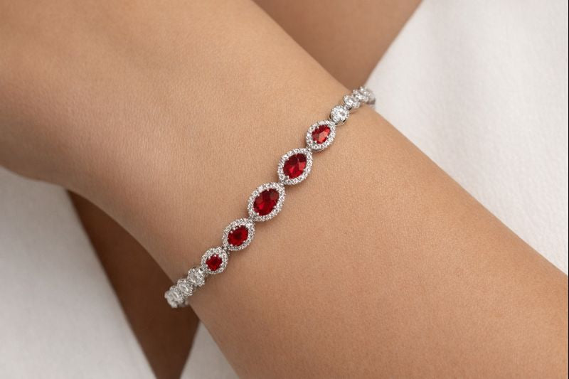 Imperial Red Zircon Halo Bracelet