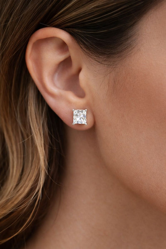 Radiant Square-Cut Zircon Stud Earrings