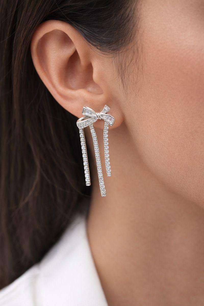 Luxe Bowfall Zircon Drop Earrings