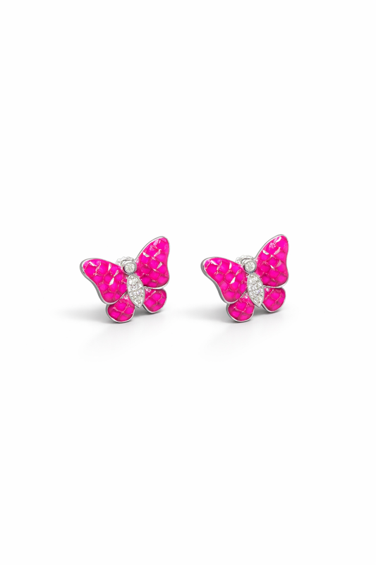 Pink Enamel Butterfly Stud Earrings