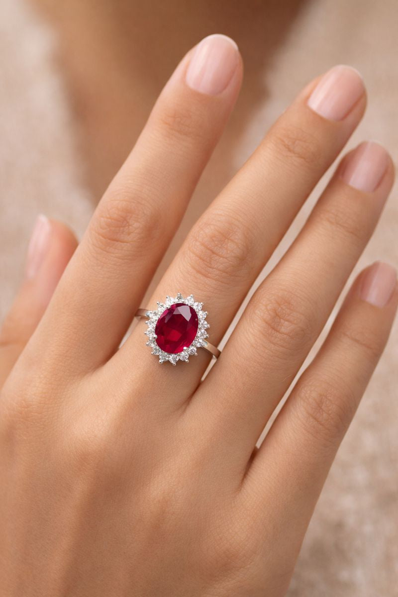 Red Zircon Oval Cut Ring