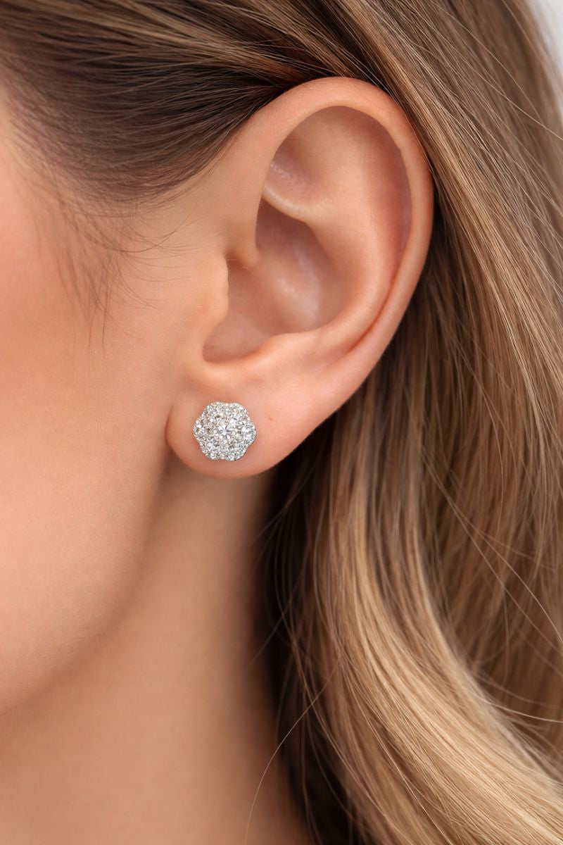 Floral Cluster Zircon Stud Earrings – 925 Sterling Silver