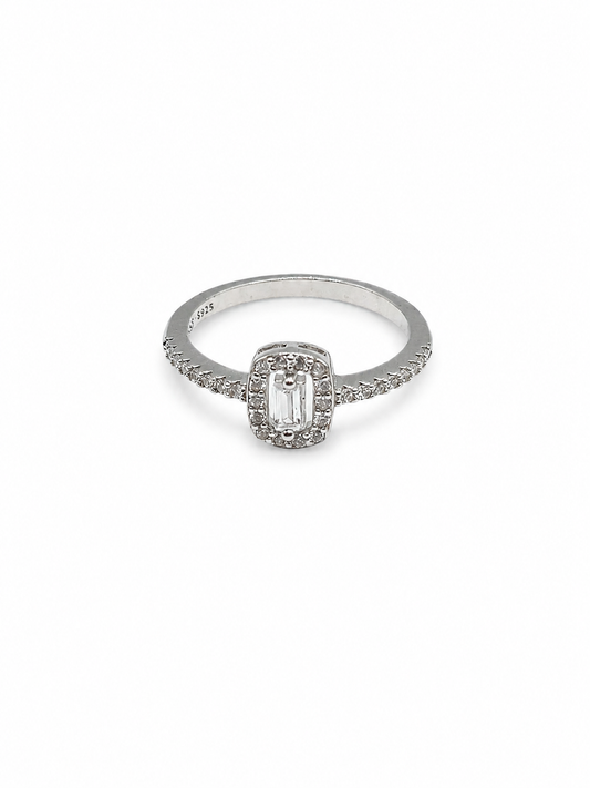 Emerald Cut White Zircon 925 Sterling Silver Ring