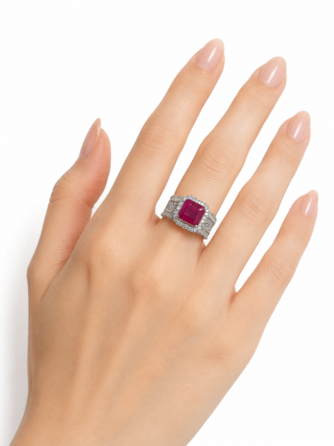 Pure Silver Ring with Red Center Stone
