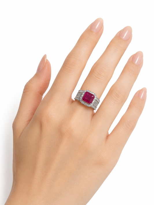 Pure Silver Ring with Red Center Stone