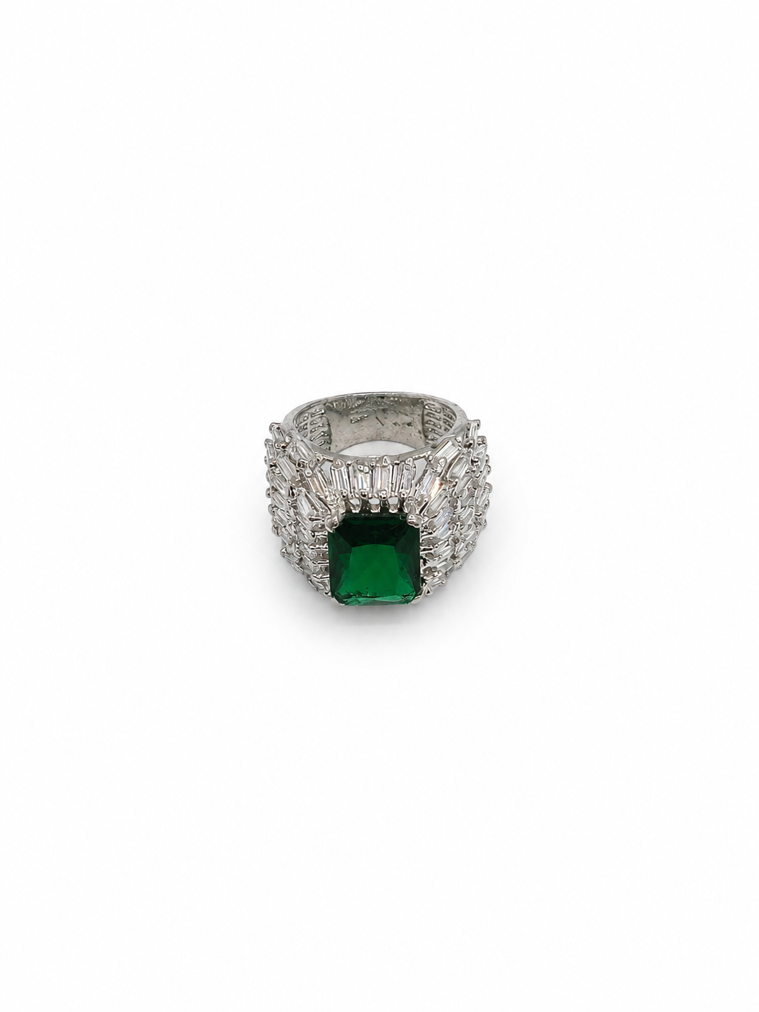 Silver Ring with Green Center Stone