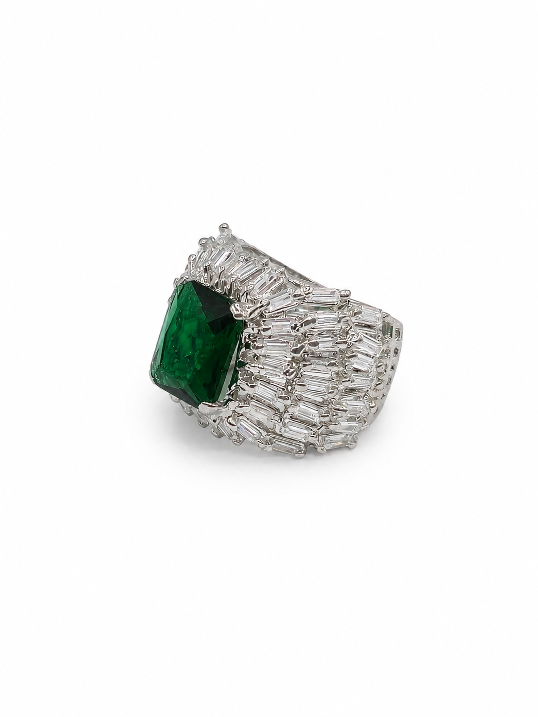 Silver Ring with Green Center Stone