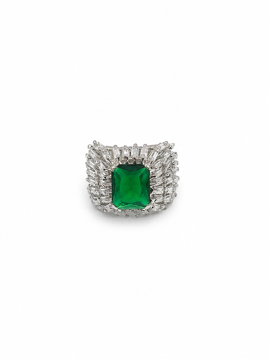 Silver Ring with Green Center Stone