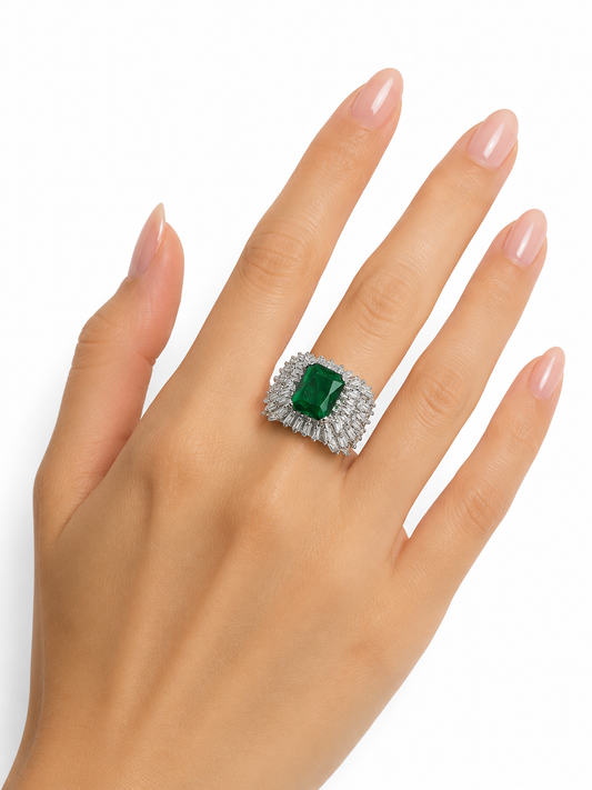 Silver Ring with Green Center Stone