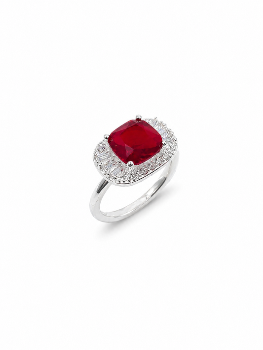 S925 Sterling Silver Red Zircon Ring