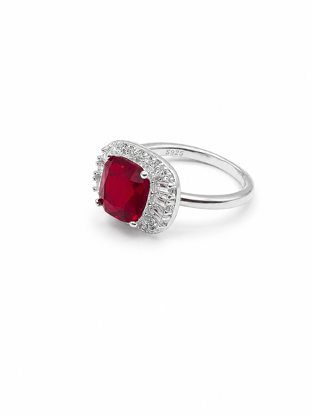 S925 Sterling Silver Red Zircon Ring