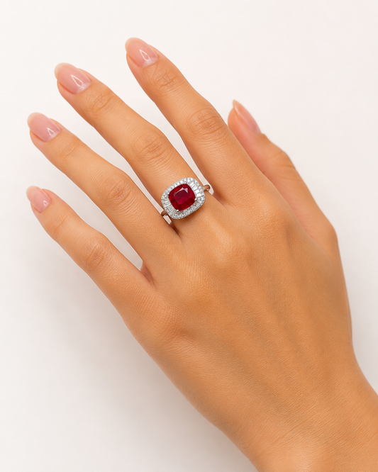 S925 Sterling Silver Red Zircon Ring