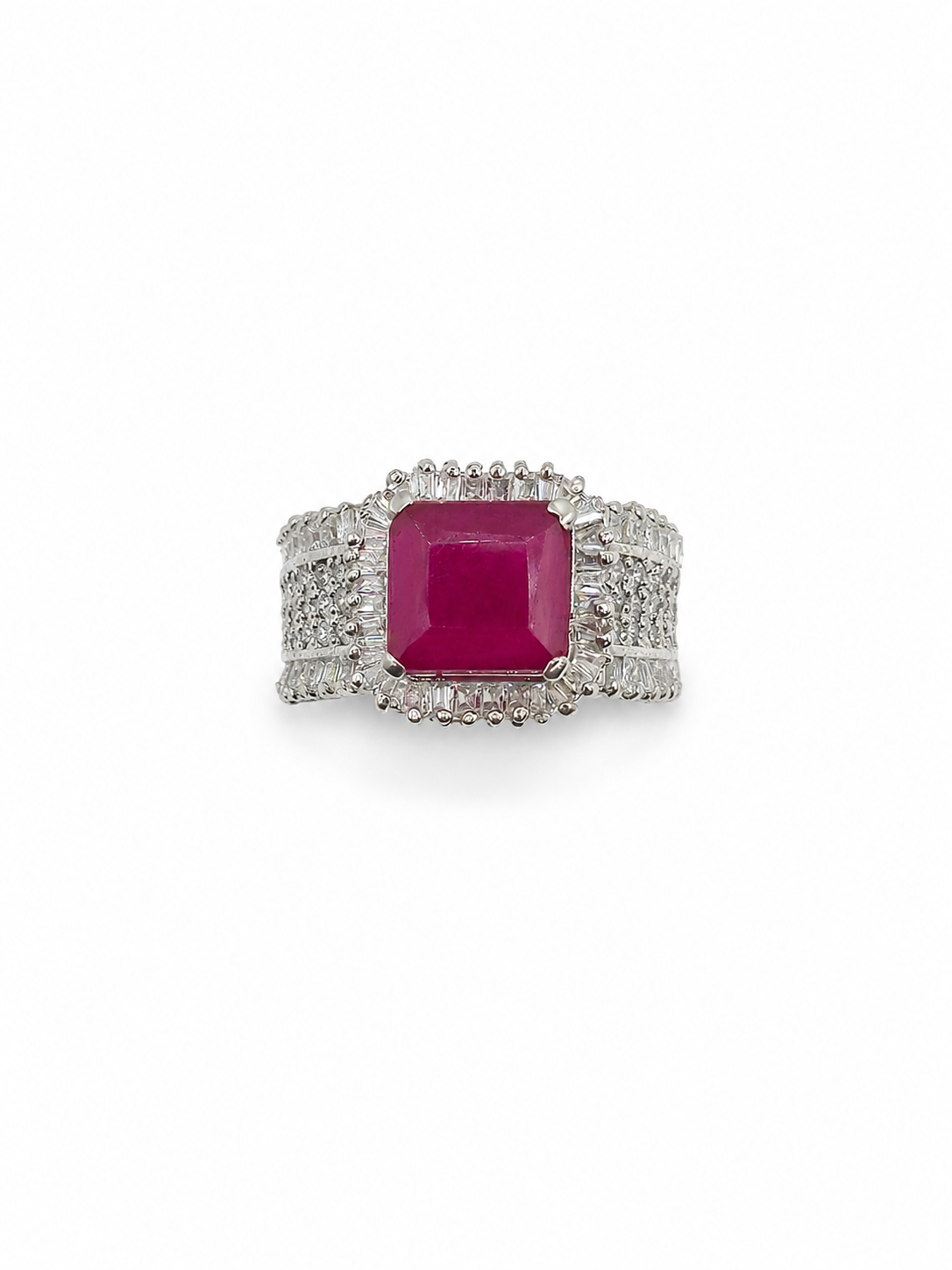 Pure Silver Ring with Red Center Stone