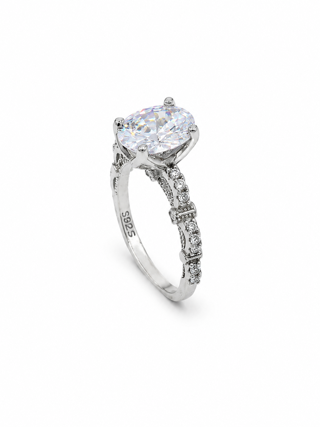 925 Silver Zircon Ring – Diamond Look Rhodium Coated Ring