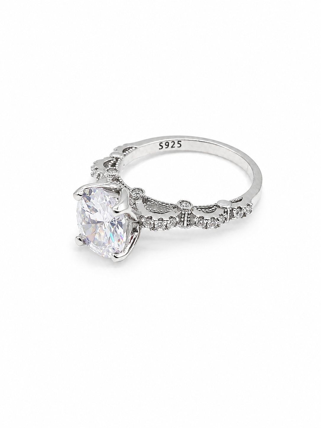 925 Silver Zircon Ring – Diamond Look Rhodium Coated Ring