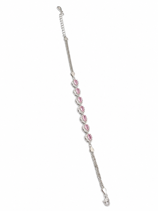 Silver Pink Zircon Bracelet – Rhodium Coated Bracelet