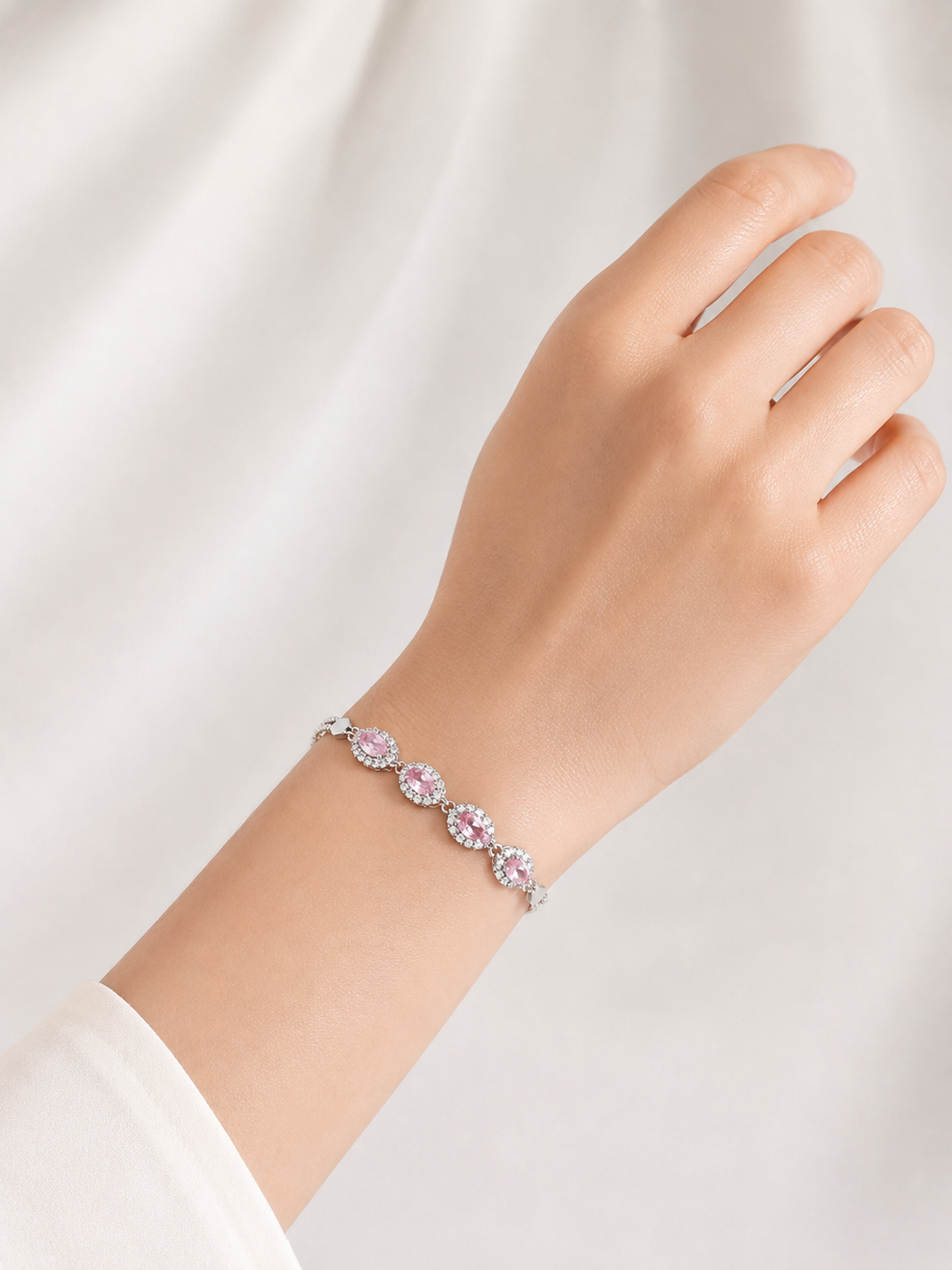 Silver Pink Zircon Bracelet – Rhodium Coated Bracelet