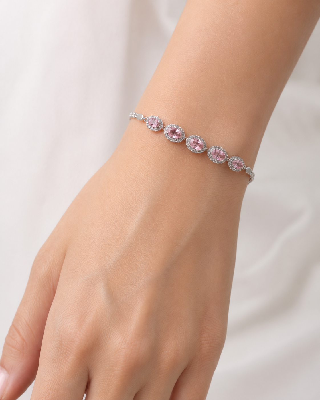 Silver Pink Zircon Bracelet – Rhodium Coated Bracelet