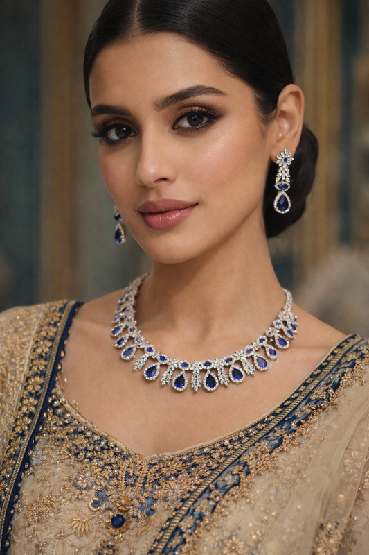 Royal Azure Cascade Necklace Set – 925 Silver