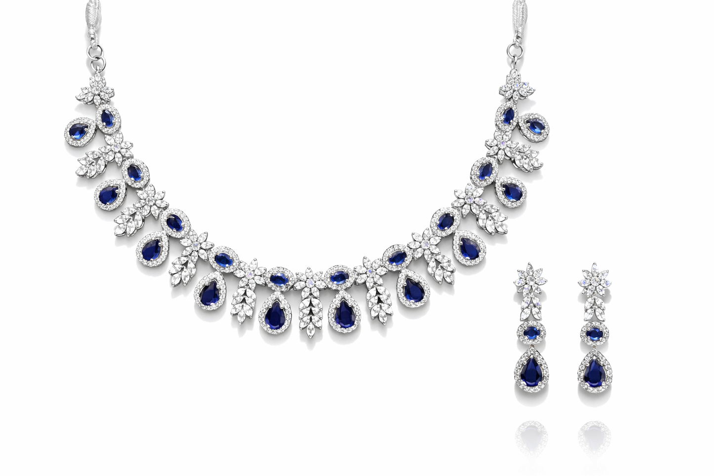 Royal Azure Cascade Necklace Set – 925 Silver