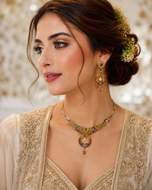 Peacock Heritage Silver Necklace Set