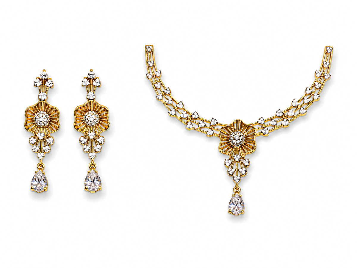 Golden Blossom Silver Necklace Set