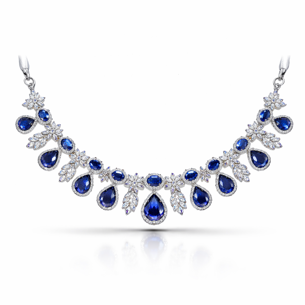 Royal Azure Cascade Necklace Set – 925 Silver