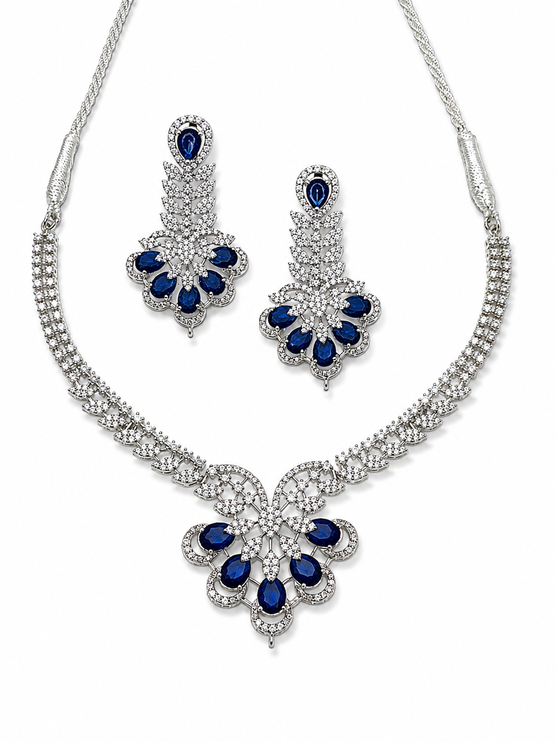 Royal Blue Silver Necklace Set