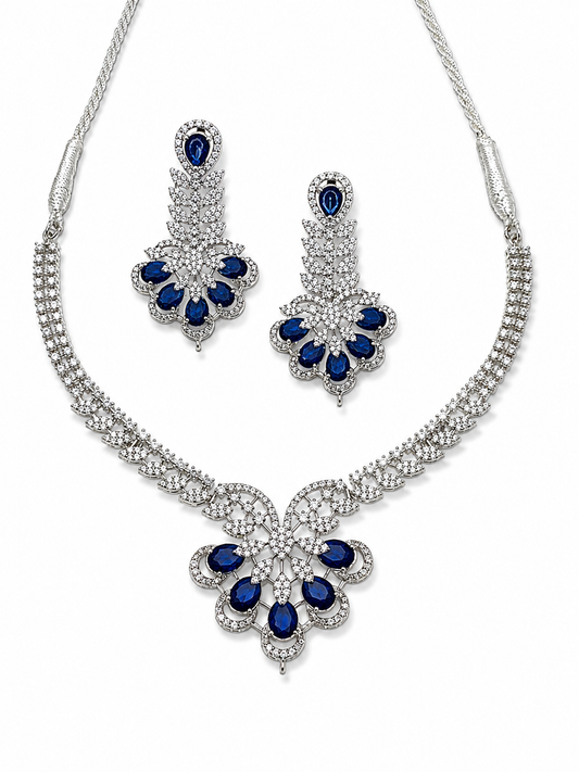 Royal Blue Silver Necklace Set