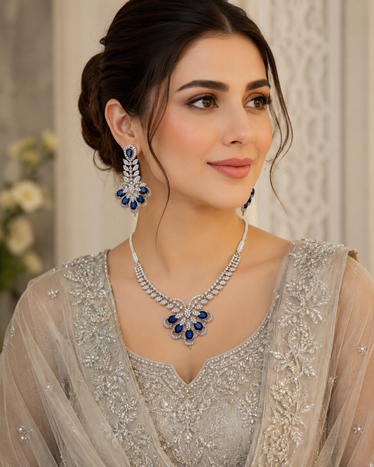 Royal Blue Silver Necklace Set