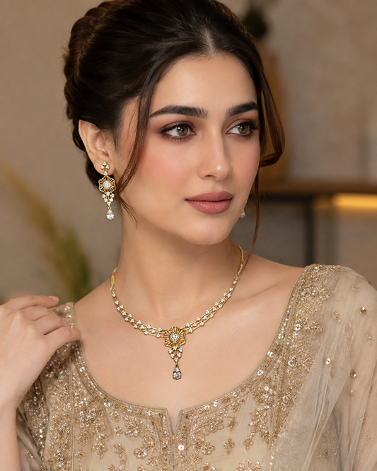 Golden Blossom Silver Necklace Set