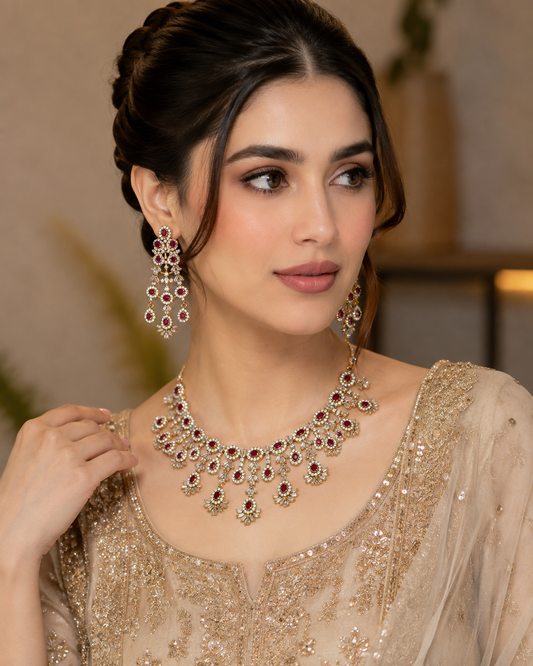 Pink Majesty Silver Necklace Set