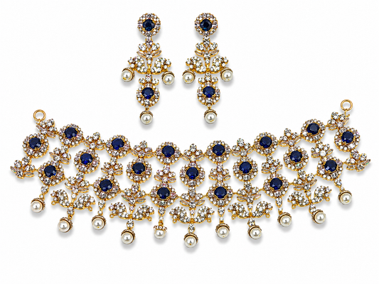 Blue Pearl Majesty Silver Necklace Set