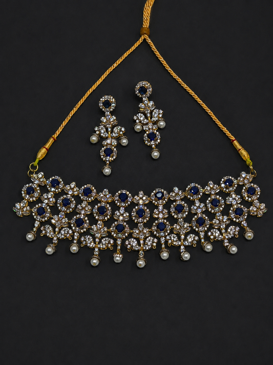 Blue Pearl Majesty Silver Necklace Set