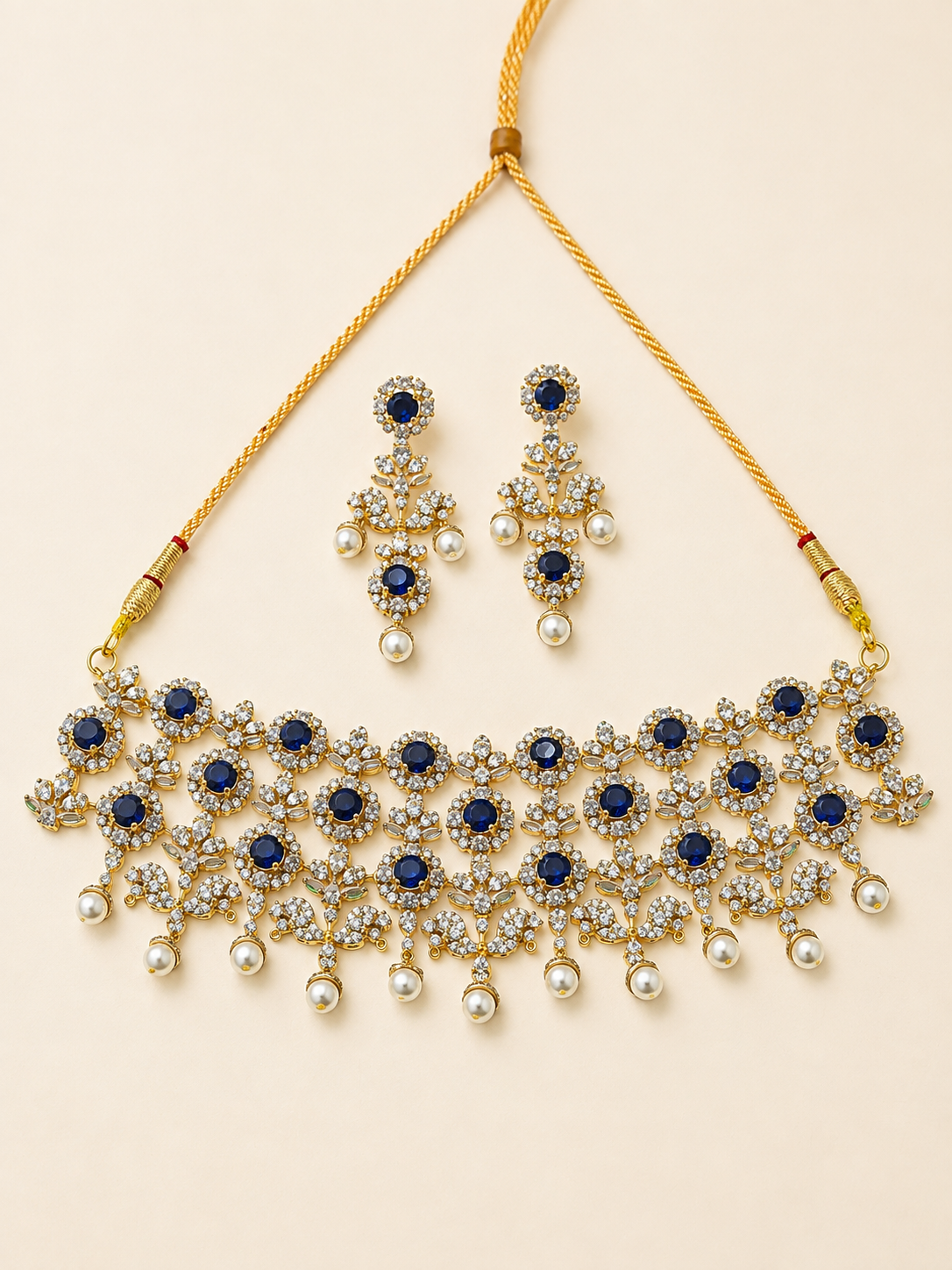 Blue Pearl Majesty Silver Necklace Set