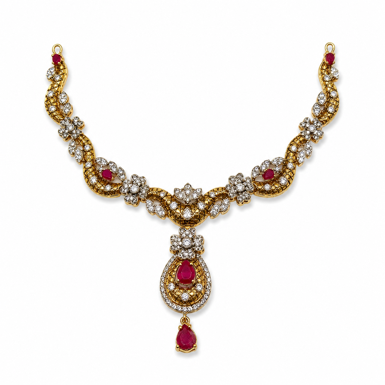 Crimson Bloom Silver Necklace Set
