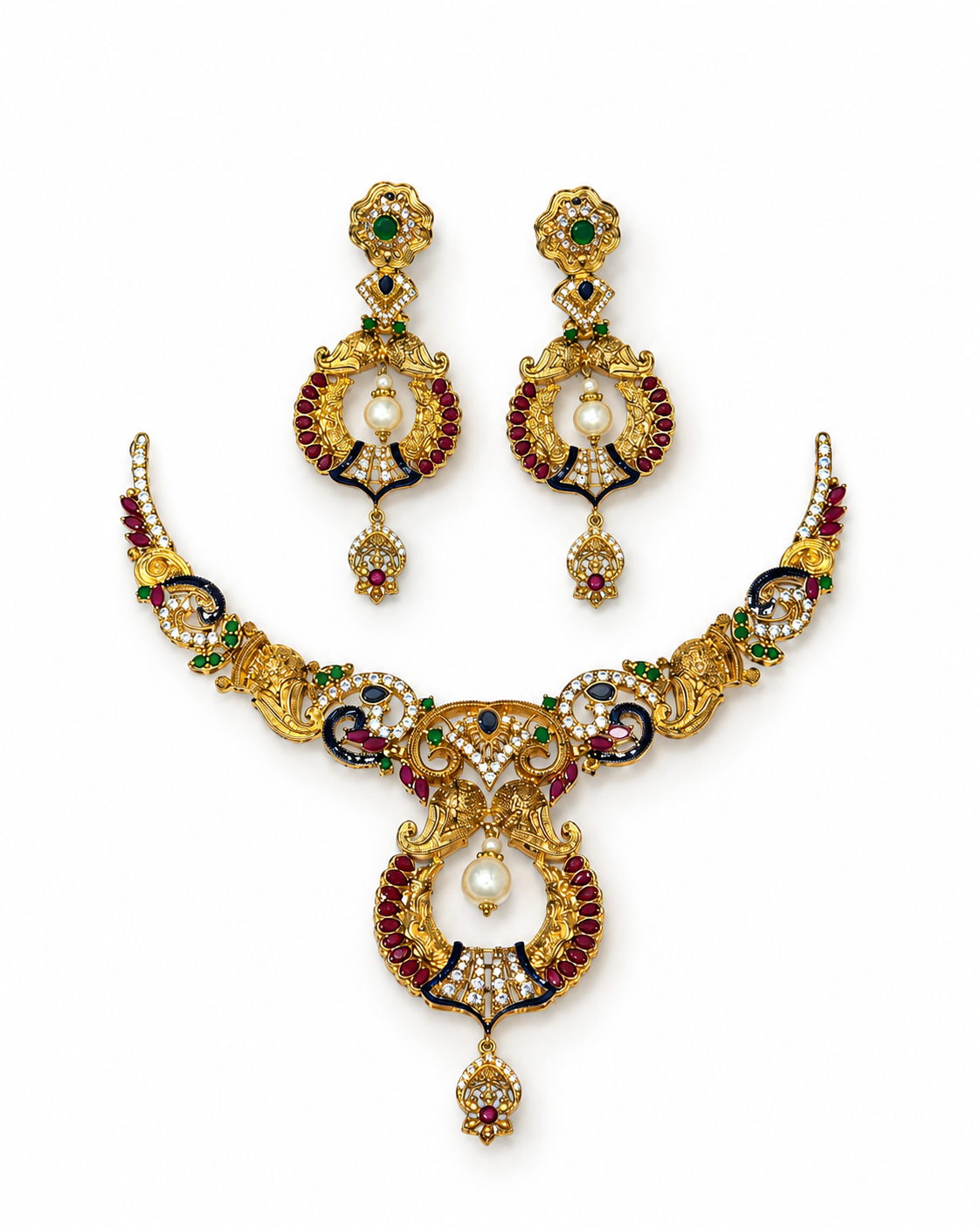 Peacock Heritage Silver Necklace Set