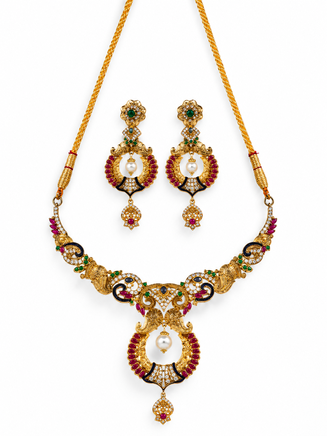 Peacock Heritage Silver Necklace Set