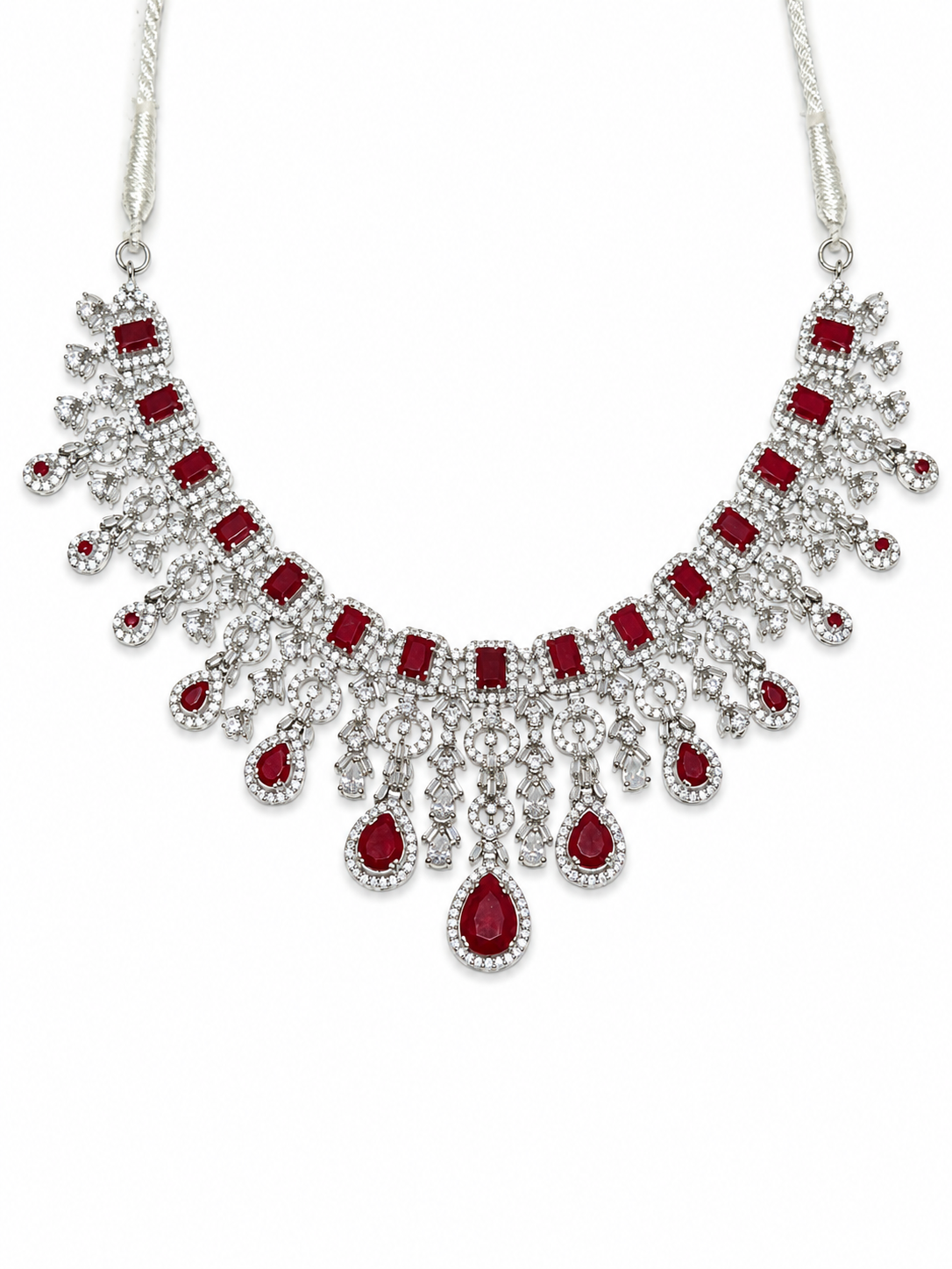 925 Silver Red Zircon Bridal Necklace Set