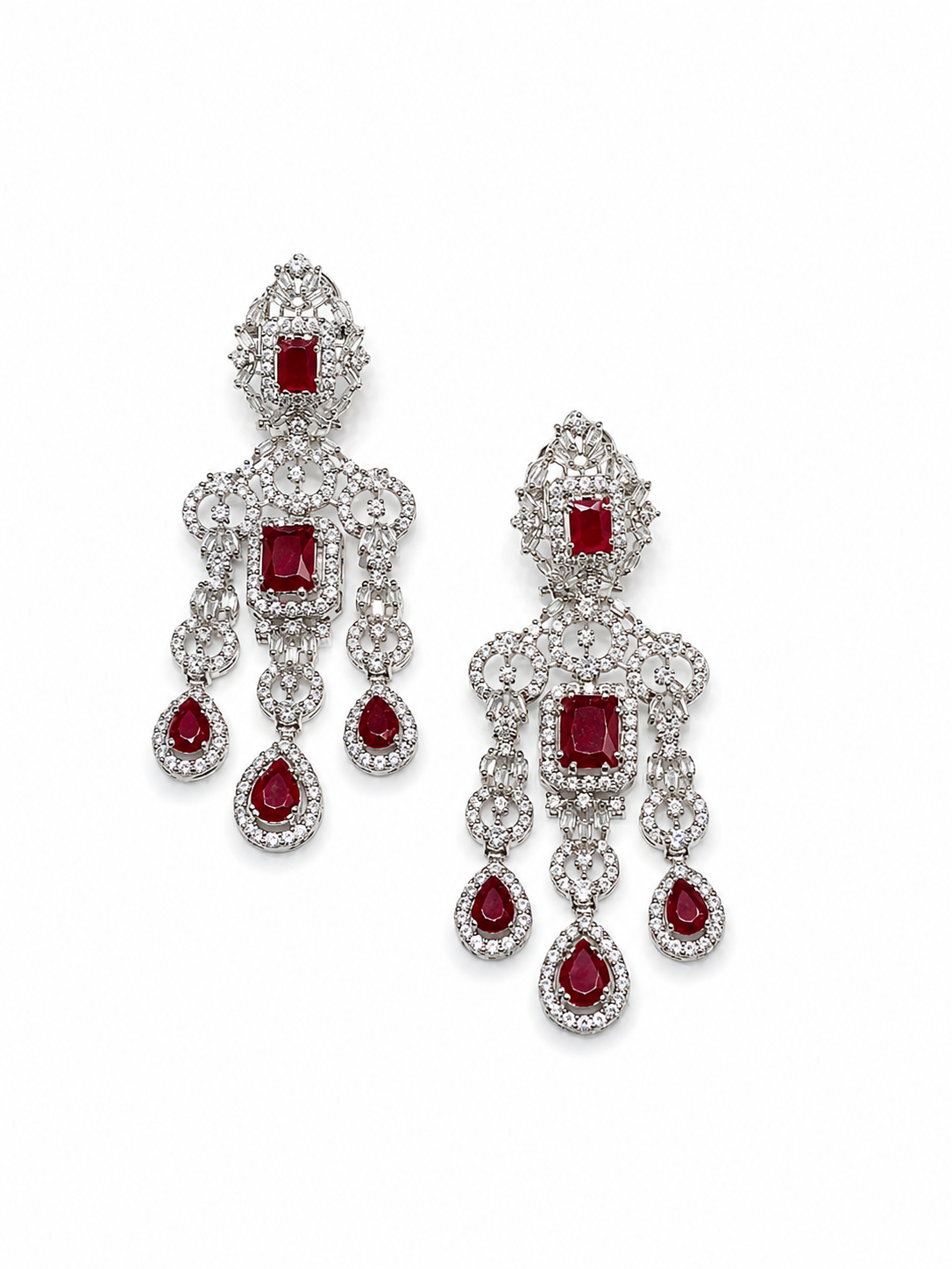 925 Silver Red Zircon Bridal Necklace Set