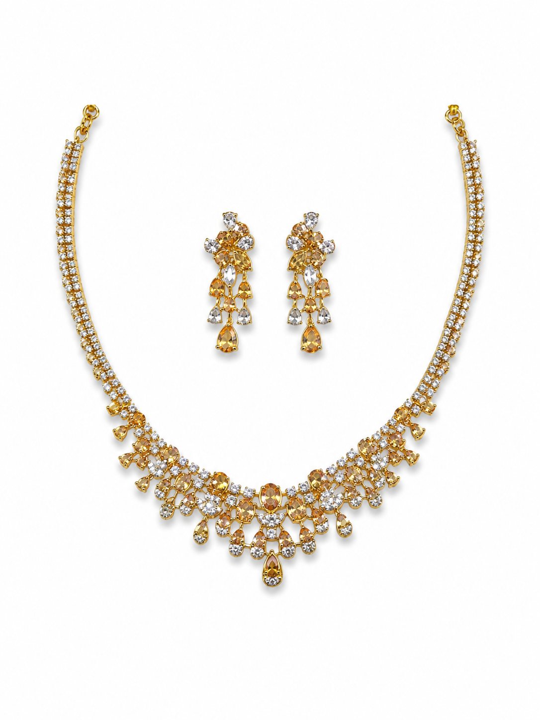 Golden Blossom Silver Necklace Set