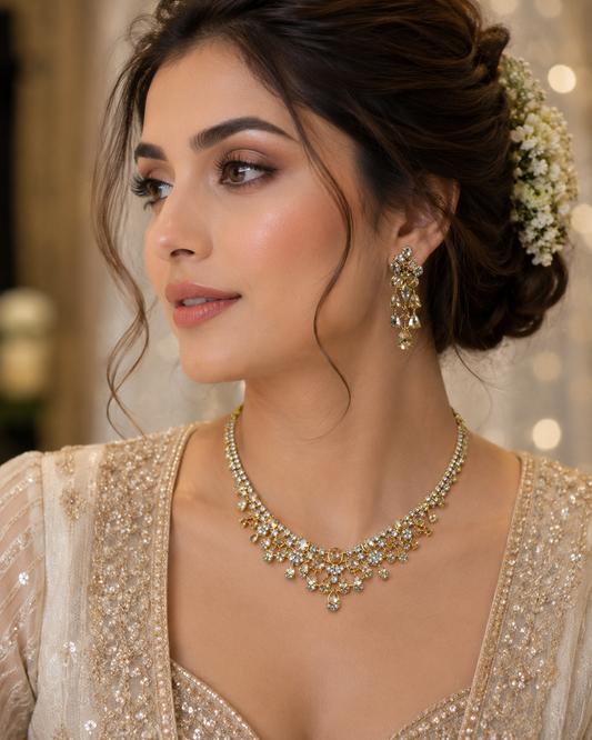 Golden Blossom Silver Necklace Set