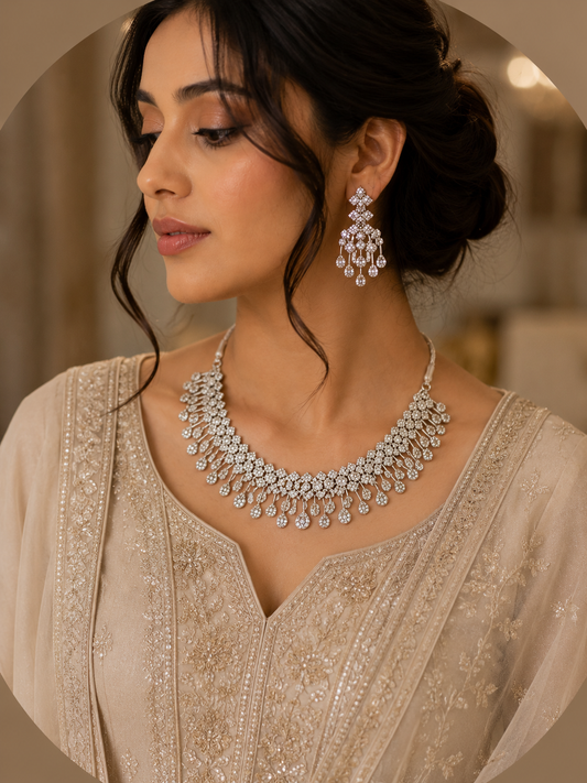 Celeste 925 Sterling Silver Bridal Necklace Set